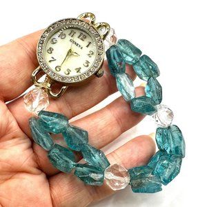 Blue Apatite Stretch Rhinestone Watch Bracelet Geneva